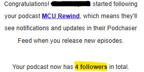 Message stating: Your podcast now has 4 followers in total.