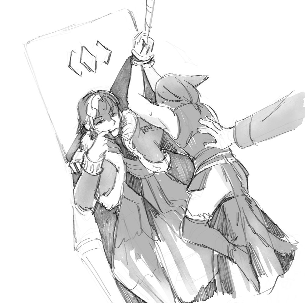 arr graha straddled on emet-selch's leg in the garlean throne room. (tagging #emetraha #emetexarch for the mute-word-lists to catch)