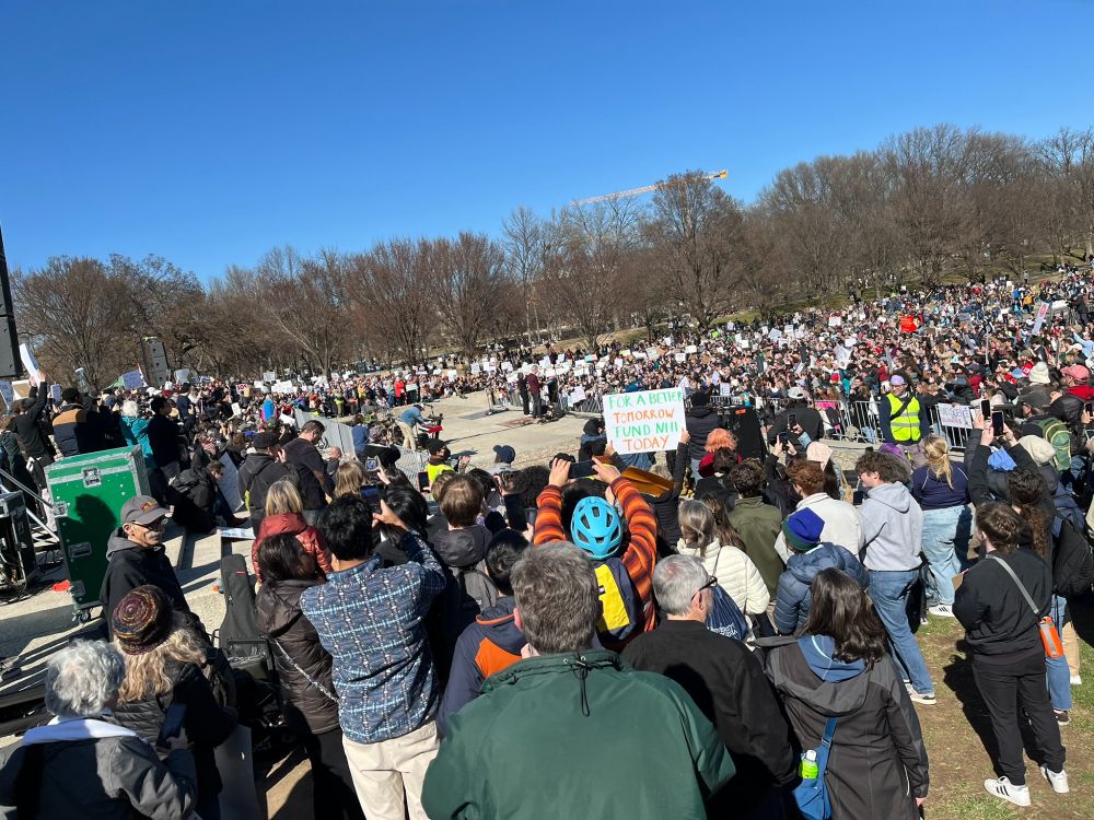 Group at the rally by the Lincoln Memorial, with Bill Nye