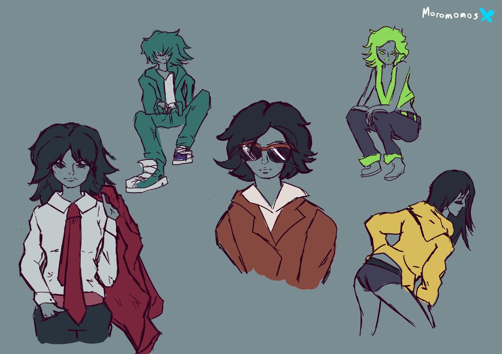 A few sketchy drawings that use actress/model Hoyeon Jung as refference. Muted colors for the clothes and hair, grey background and chickenscratch magenta lineart