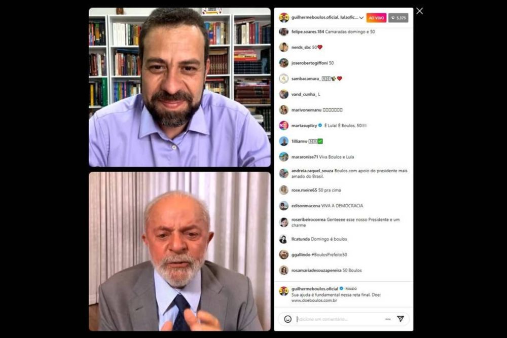 VÍDEO - Em live, Lula pede voto para Boulos: "Tornar o nosso sonho realidade"