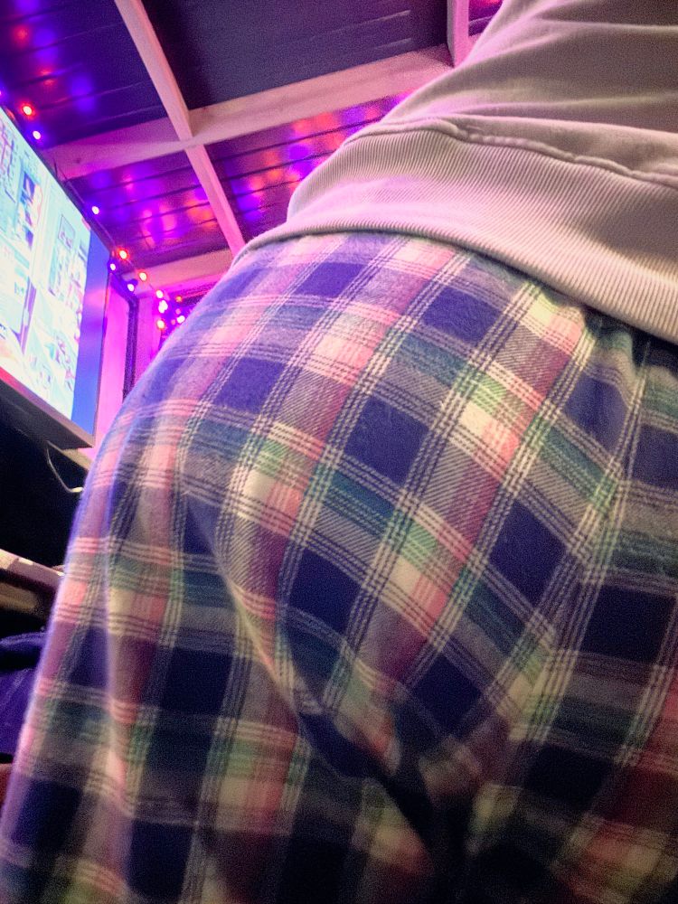 closeup of a butt in pajama pants