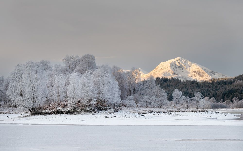 A deep winter scene in Scotland's Highlands.