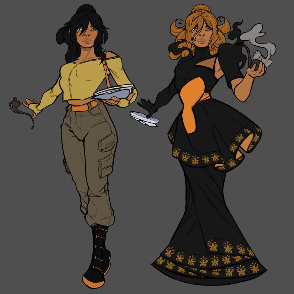 Marilag as she is in Changeling: the Lost, a private investigator who knows when to make an entrance. The left is her human form, the right is her fae form dressed for revealing the perpetrator of the crime.