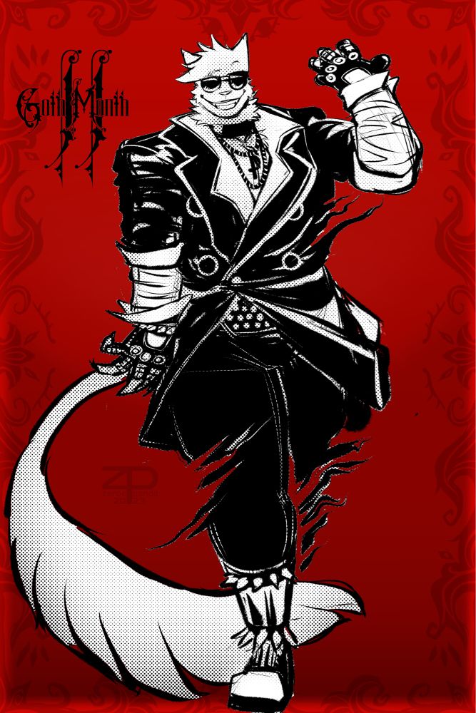 A witchy cheshire cat dressed for a night on the town in his gothic attire. Parts of himself are phased out of sight, though whether he's coming or going is anyone's guess.