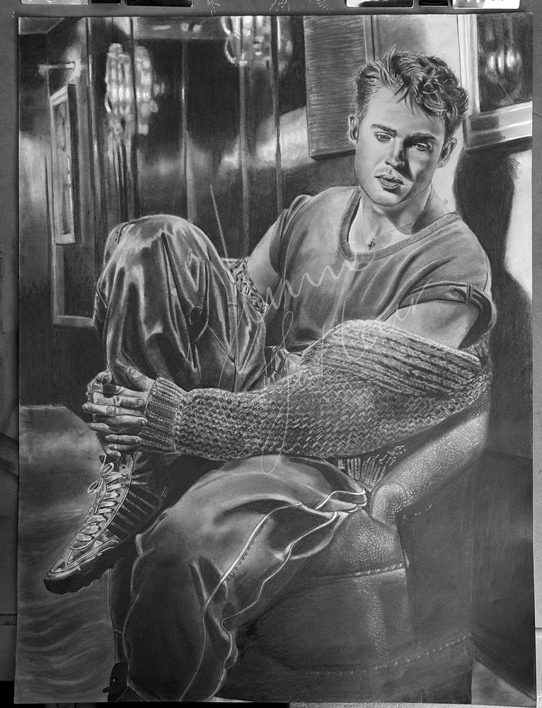 A pencil drawing of Kit Connor (photographed by Damian Foxe for Flaunt magazine) on 18inch by 24inch paper. 