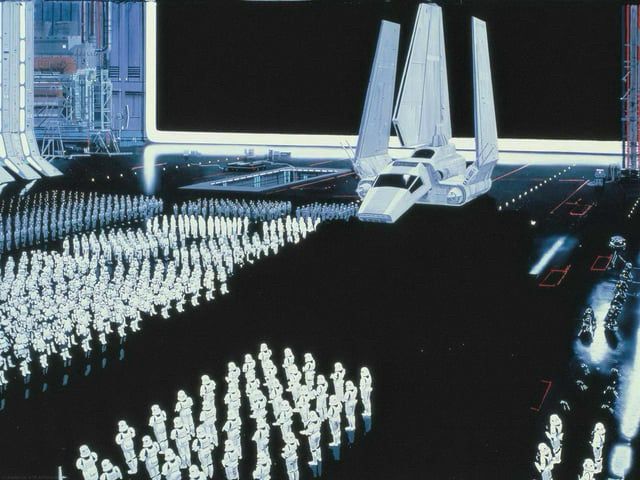 Interior of the Death Star 1977.  Yup, those dudes are paintings 