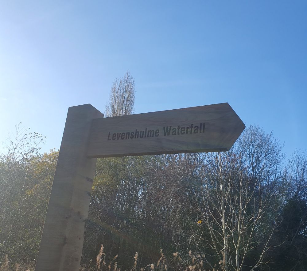 Sign pointing to Levenshulme Waterfall
