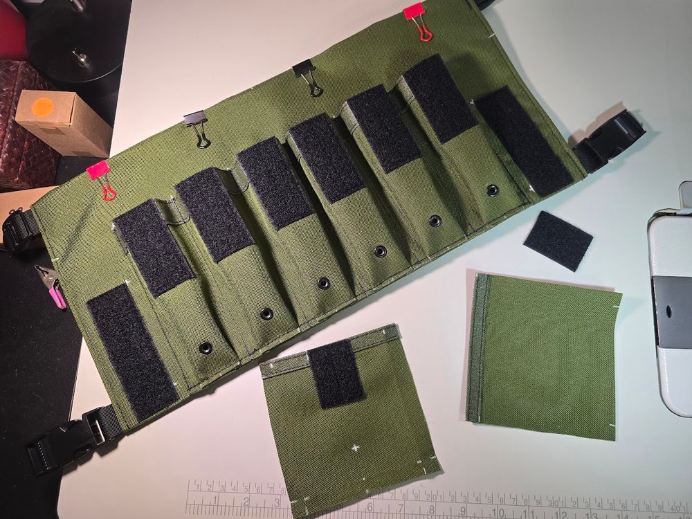 Unfinished Pistol Mag Pouches with reference marks for folding material.