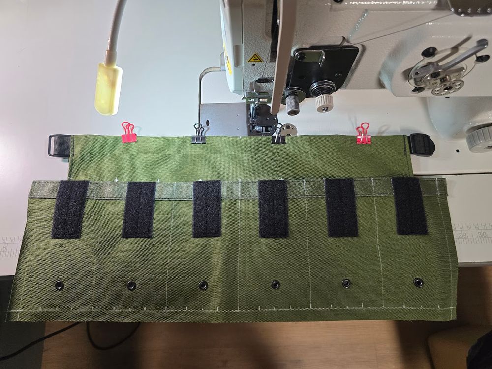 Unfinished 5-cell MP5 Pouch with reference marks for folding material.