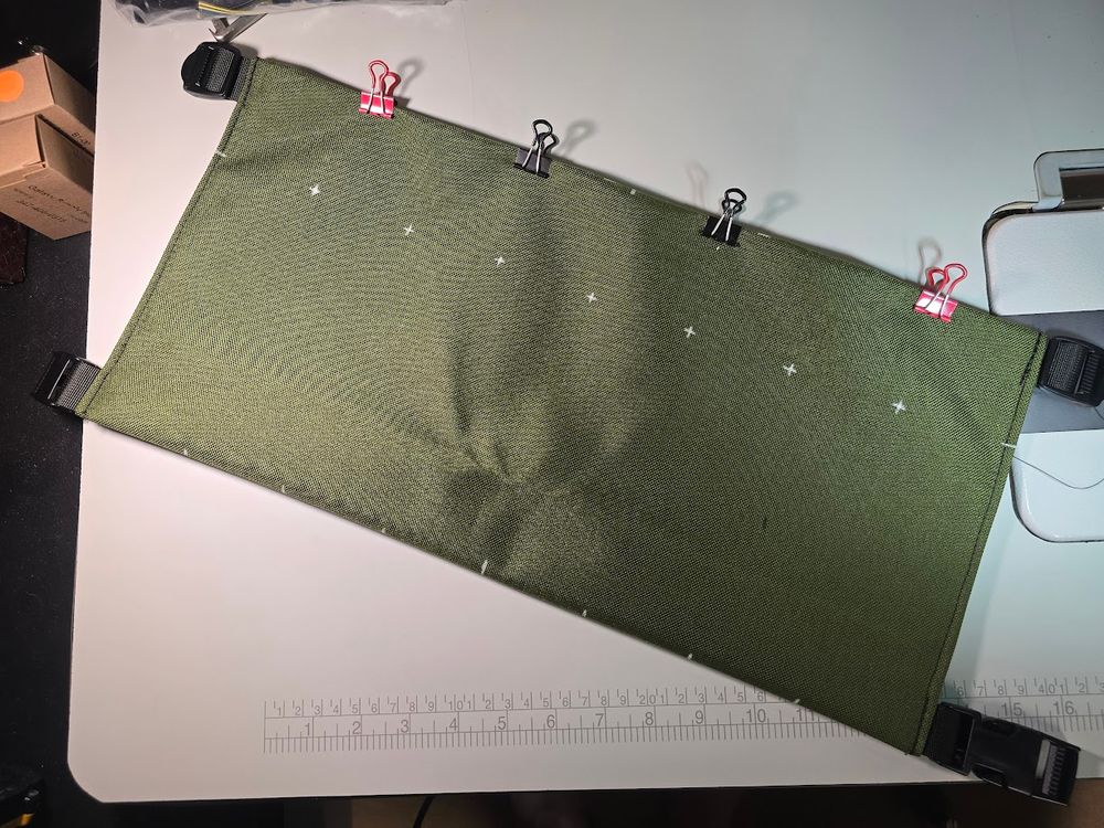 Unfinished Base Panel with reference marks for pouches.