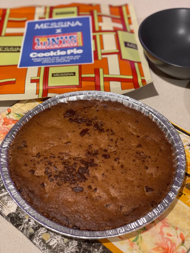 Photo of freshly baked Messina x Tony’s cookie pie