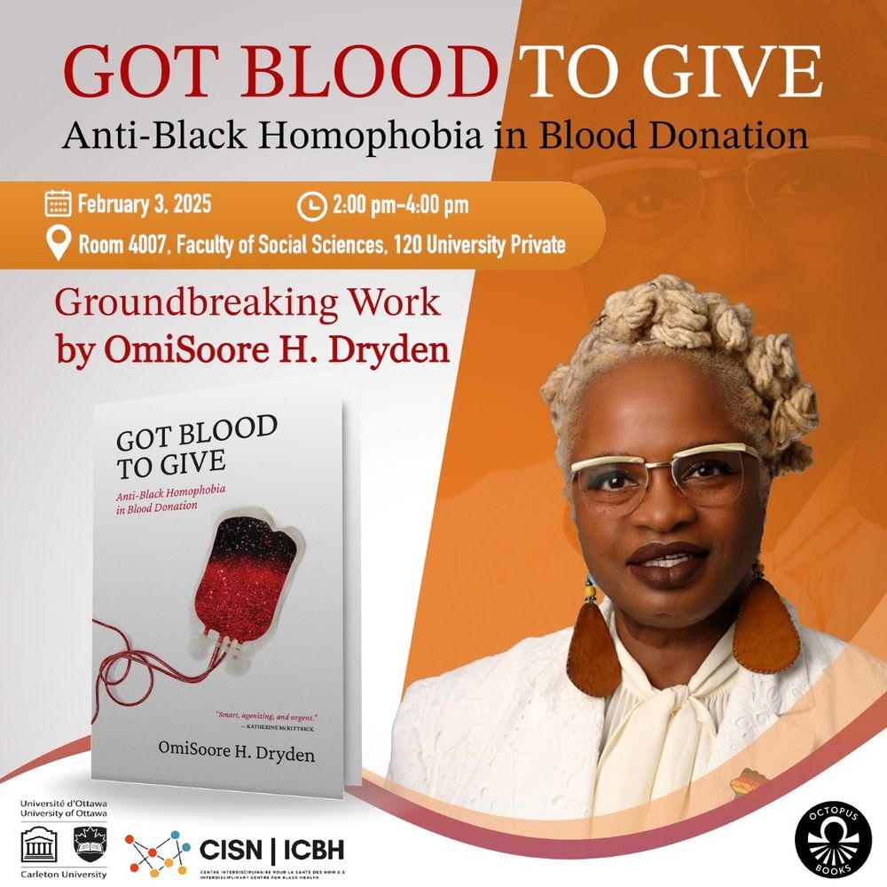 A poster advertising the event featuring the cover of the book Got Blood to Give and a photograph of the author, Dr. OmiSoore H. Dryden.