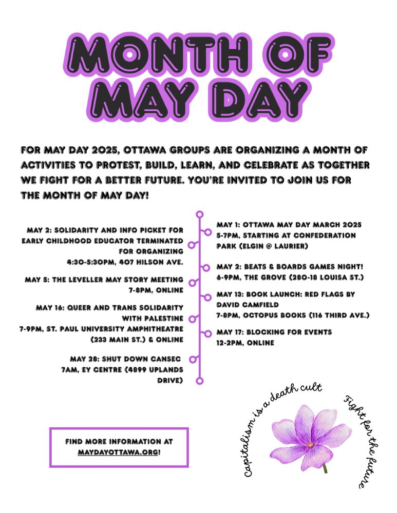Month of May Day poster, text as in post. A list of events follows, details of which can be found at maydayottawa.org.