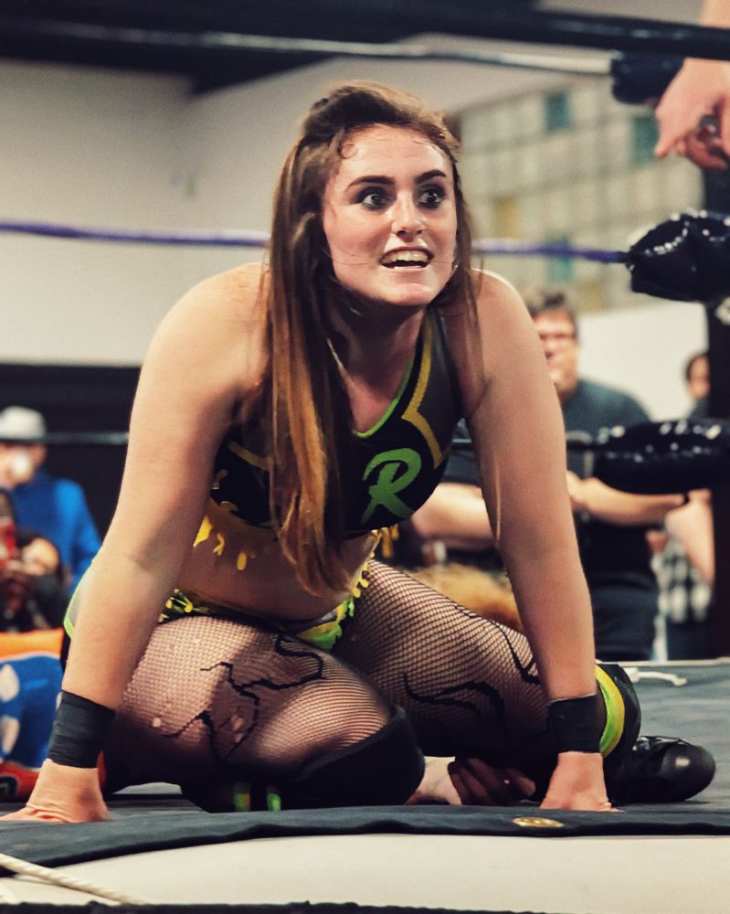 Safire Reed with a somewhat deranged and excited expression on her face