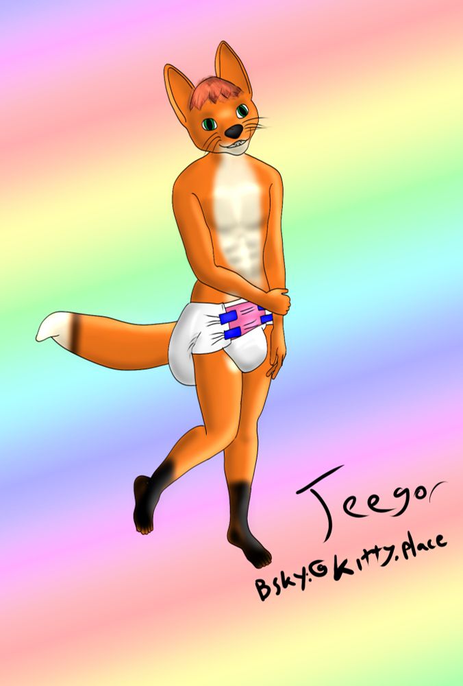 A shy fox wearing a diaper