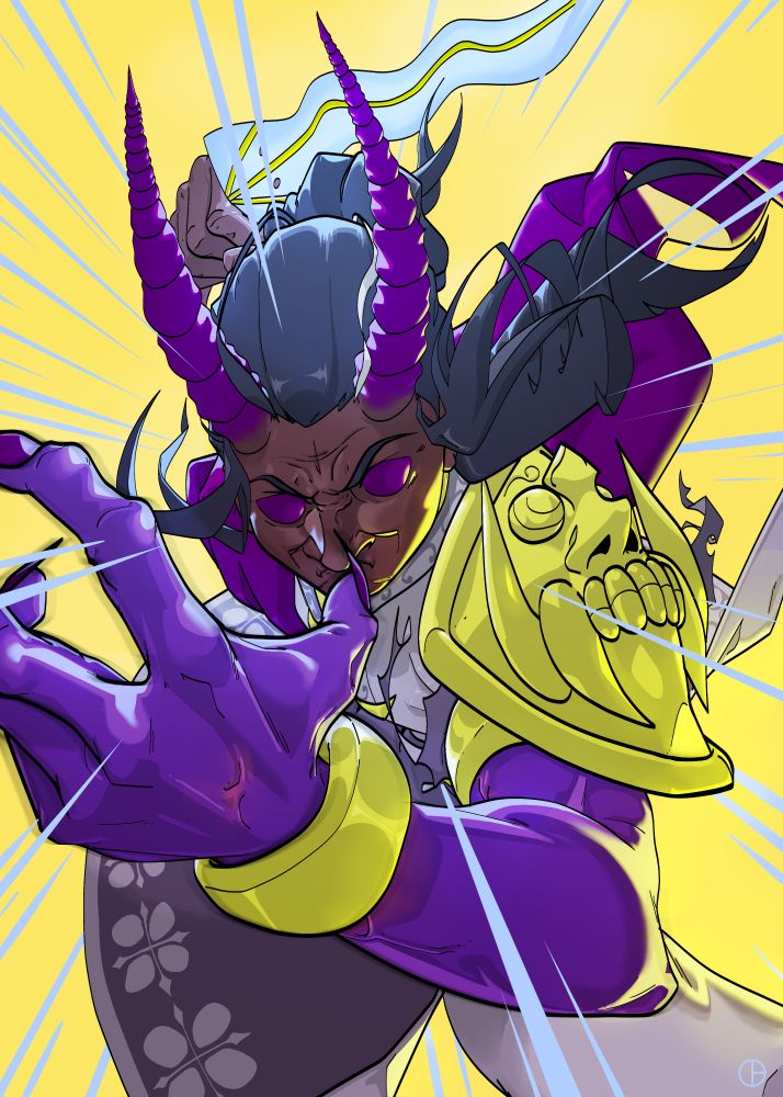 Ashrah, in her half demonic form, charging ahead, ready to strike