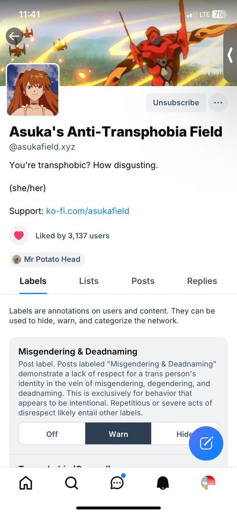 screenshot of Asuka’s Anti-Transphobia Field labeler