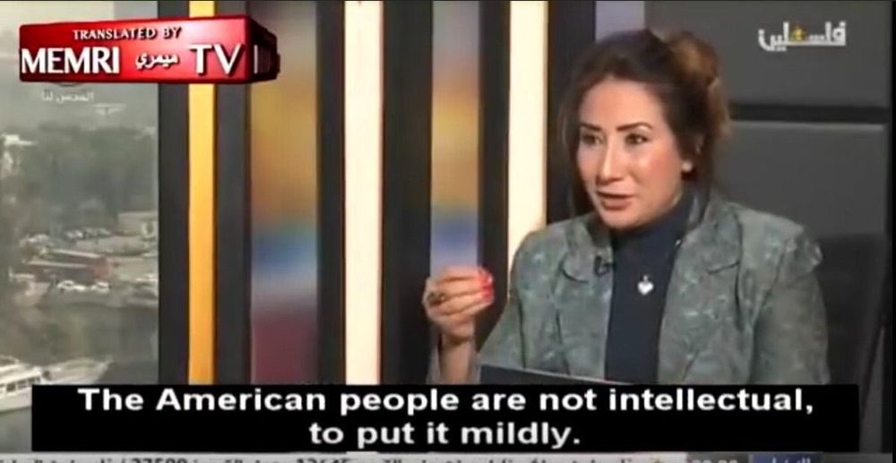 Woman mocking Americans by saying that they are not an intellectual people.