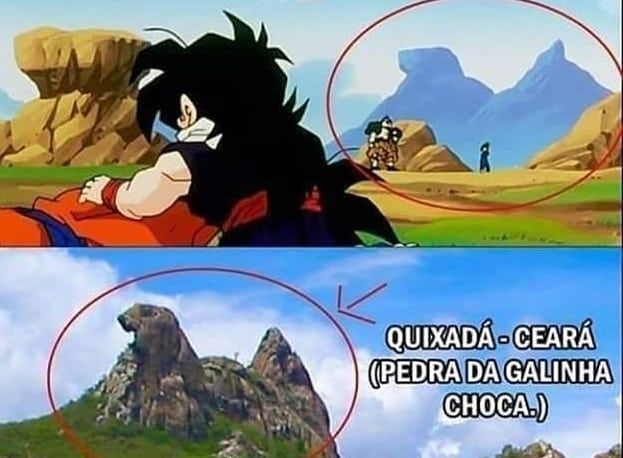 Comparação de uma cena de Dragon Ball Z e a Pedra da Galinha, no Ceará, COMPROVANDO que os saiyajins desceram na terra de Belchior.