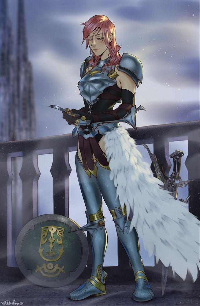 Lightning from FFX in her Valkyrie outfit, holding serah's gift knife in her hands.