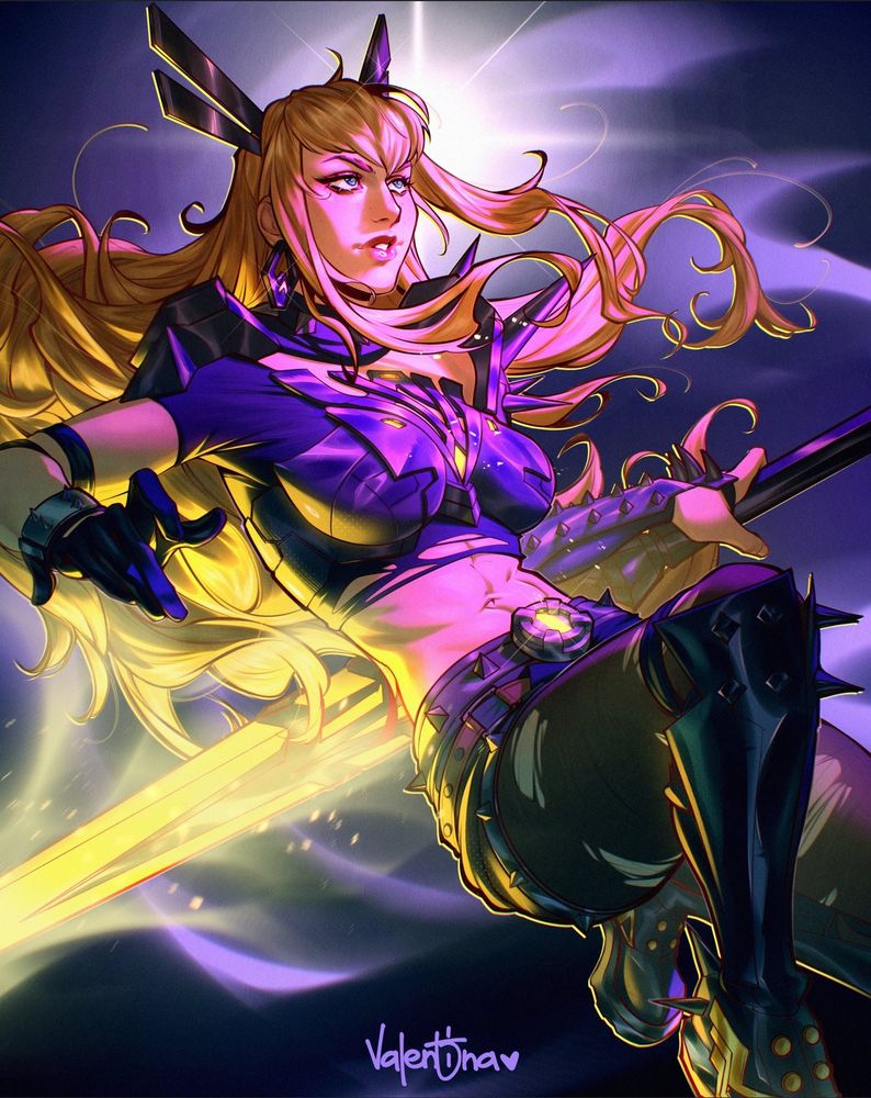 Magik from Marvel Rivals holding her sword behind her back