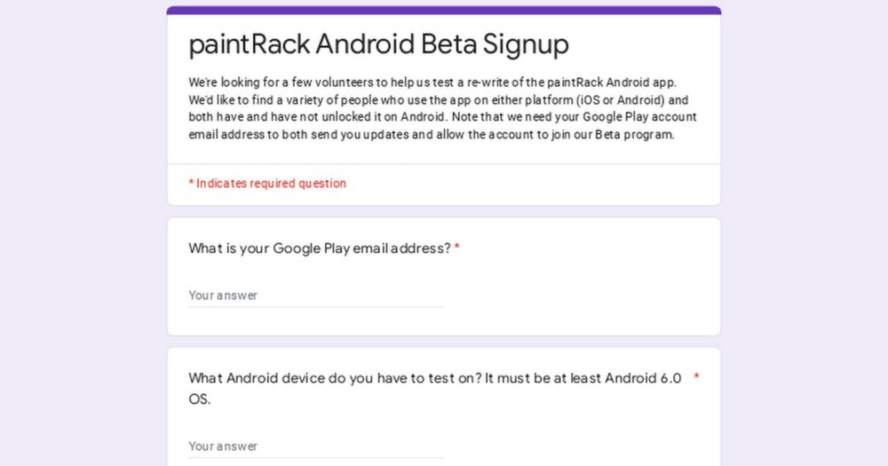 paintRack Android Beta Signup