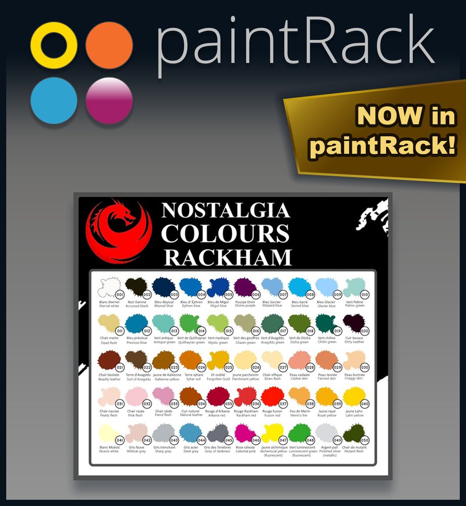 Marketing post promoting Nostalgia Colours Rackham paints from Warcolours in the paintRack app