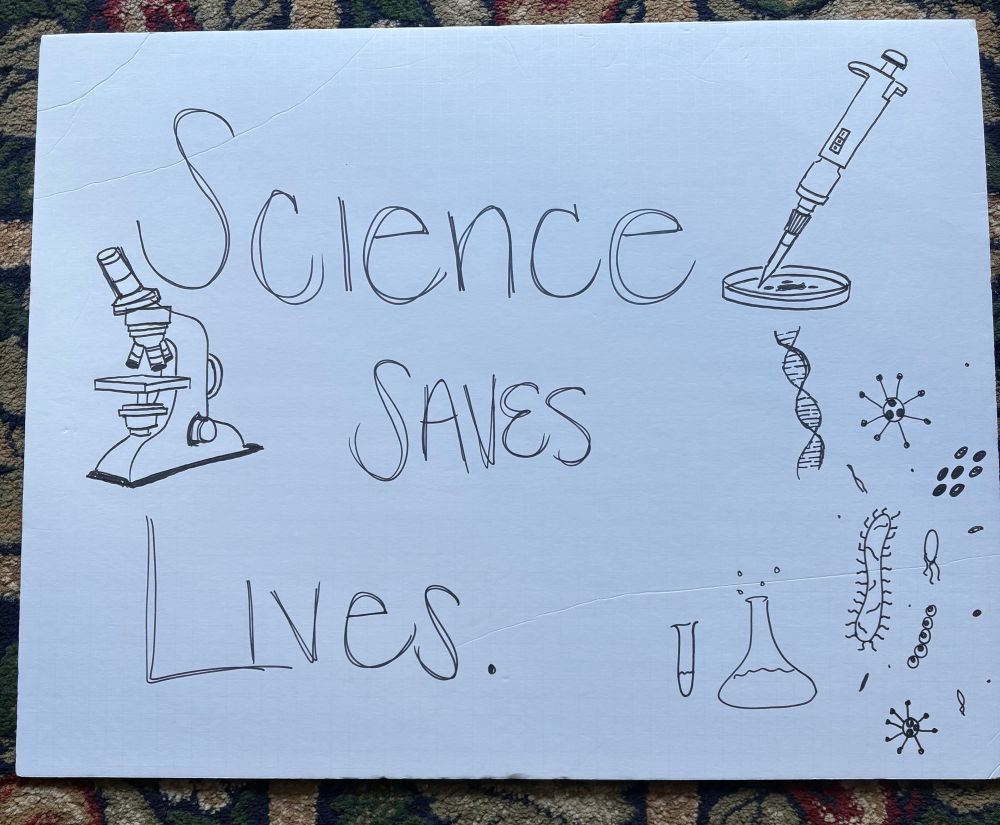 No Kings protest poster that reads “Science Saves Lives”