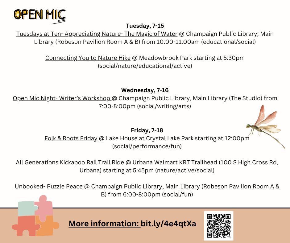Tan & white background with cute graphics & information about different events. Find information & locations for the events at: bit.ly/4e4qtXa