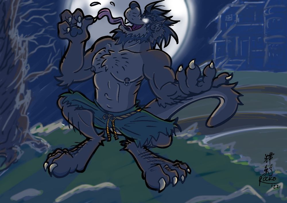 Rocko, under a full moon, in were-otter mode