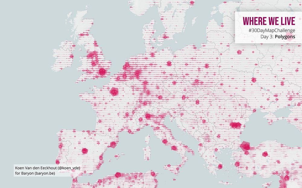 A map of Europe showing population density using polygons of different sizes. The map is titled 'Where we live'.