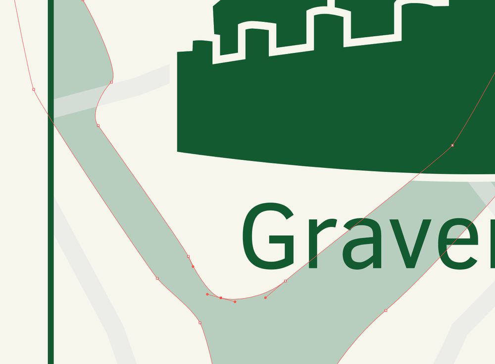 Close-up screenshot of a vector image, showing paths, nodes, and handles.