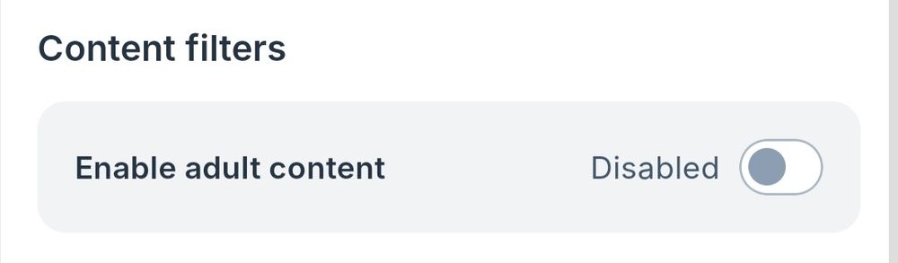 The Bluesky filter setting for "enable adult content" switched to disabled