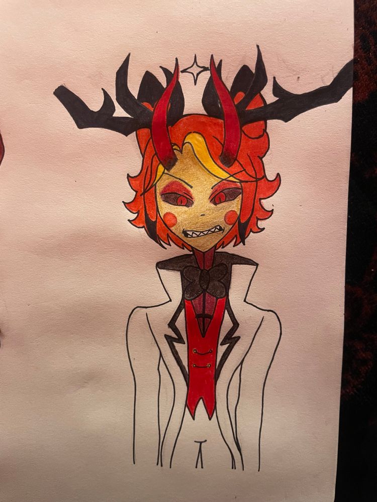 And this is how he looks colored !! Yei? (Looks kinda lame, I know) But his suits (as you can see) is white ! Like his Father’s but instead of red matching, is black, and that’s Asterion Morningstar (he can also grow big black wings that are actually tentacles just shaped like wings)