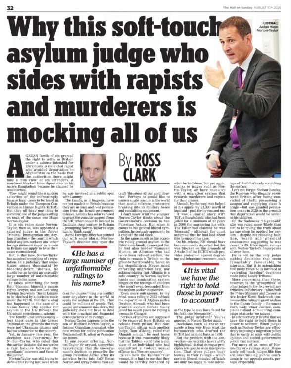Screenshot of Daily Mail headline reading "Why this soft-touch asylum judge who sides with rapists and murderers is mocking all of us" 
