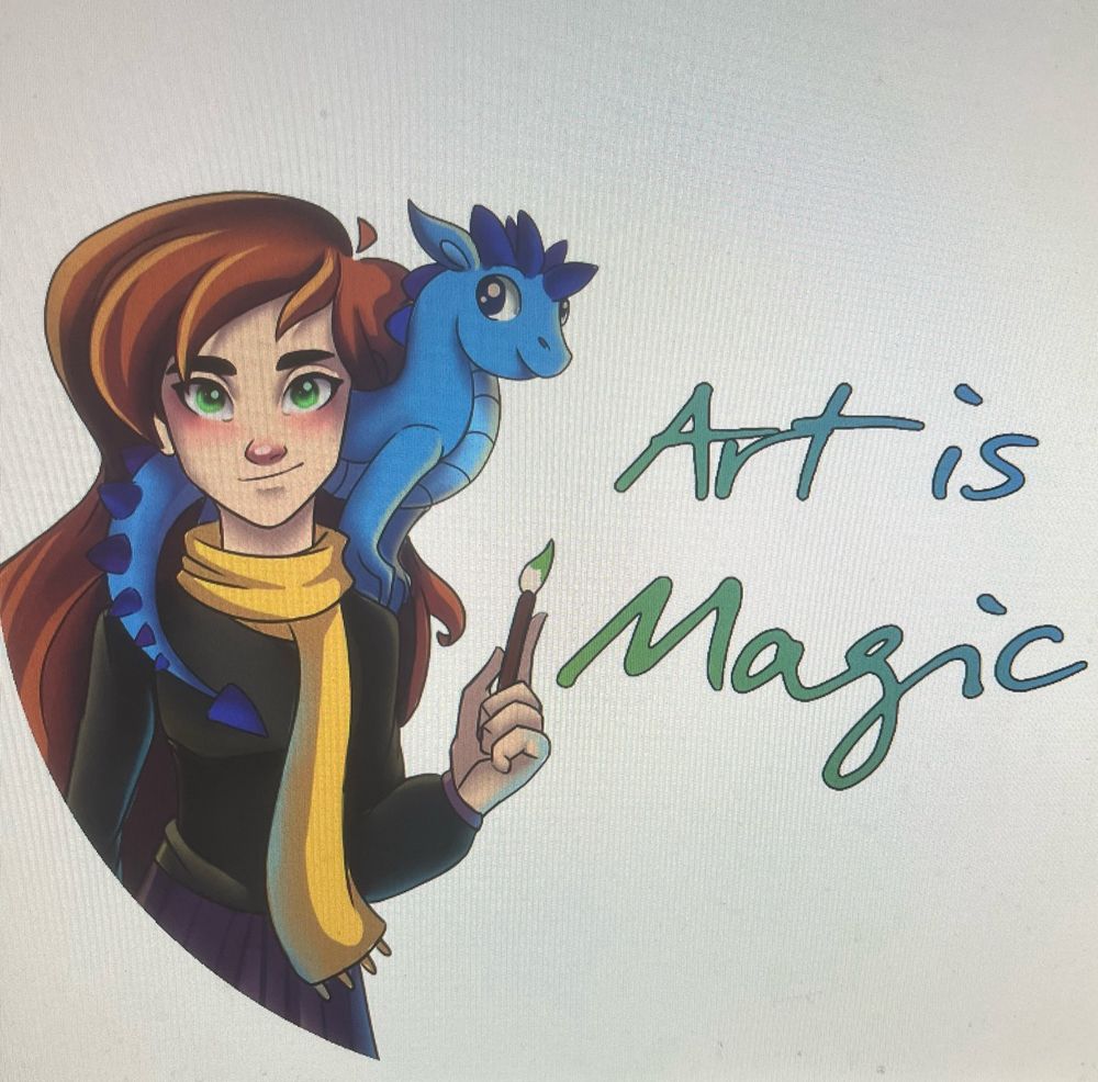 Cassie and friend with Art is Magic sticker design