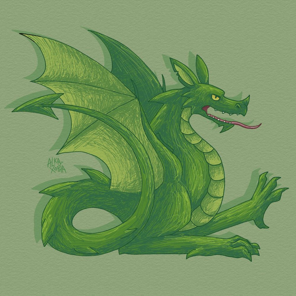 digital drawing of a green wyvern