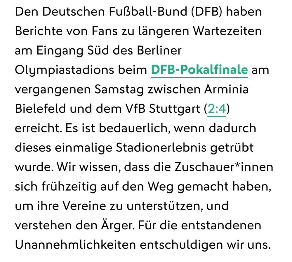 Auszug aus dem Statement des DFB zu den Einlasskontrollen beim Pokalfinale.