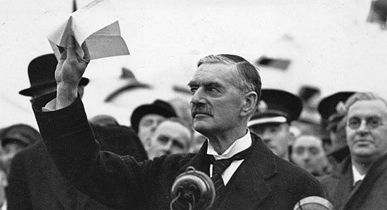 Neville Chamberlain waves the Munich Accords like he just don't care