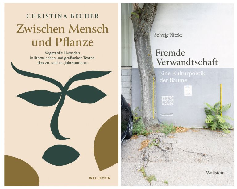 Zwei Buchcover abgebildet: Christina Becher „Zwischen Mensch und Pflanze“ und Solvejg Nitzke „Fremde Verwandtschaft“ (Wallstein)