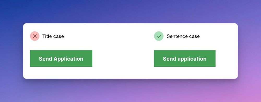 Title case on the left (bad), sentence case on the right (good)