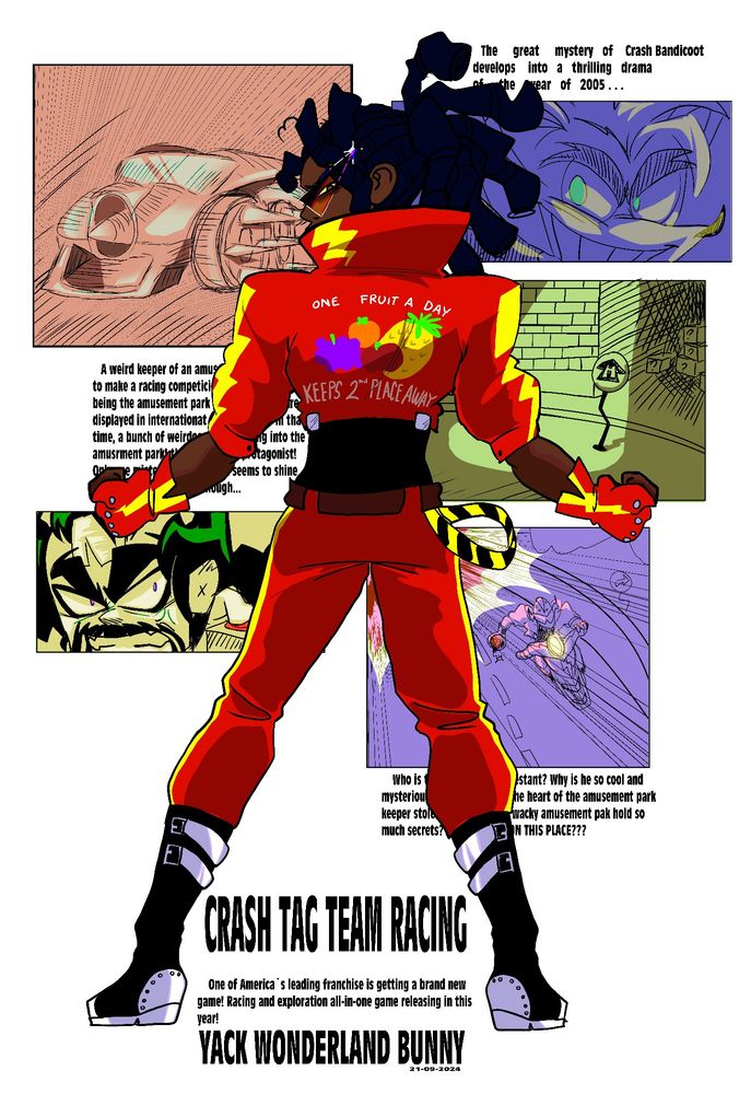 Akira's poster with Crash Tag team racing characters, my OC Harriet plastered in first plane 