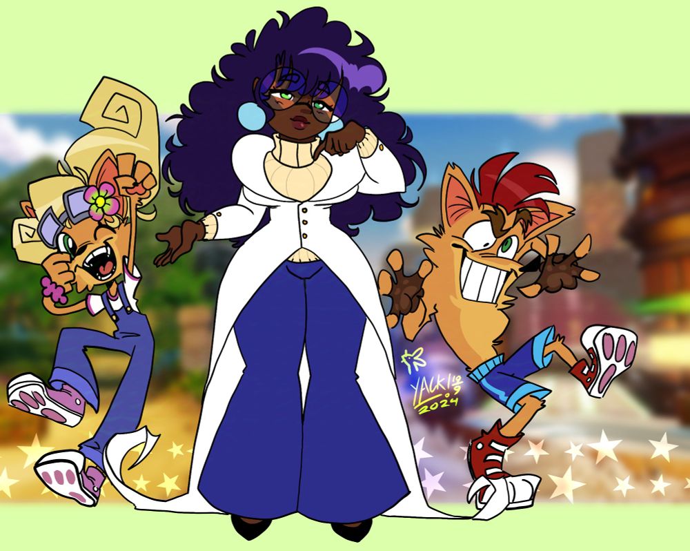 Charlotte, my OC and Crash and Coco on her sides