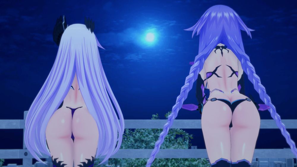 Chaos Planeptune Sisters looking up at the moon at night