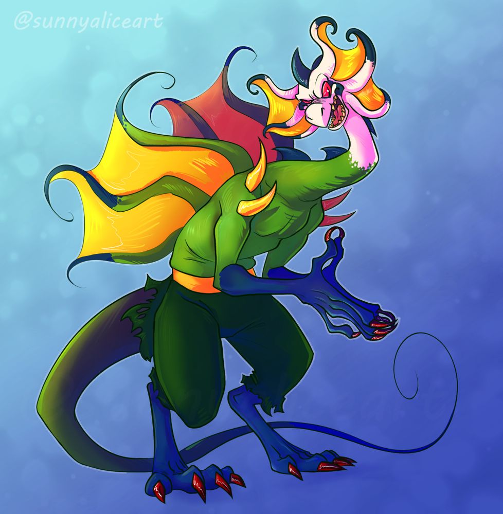 A sinister, scheming plant-lizard monster with tendrils eyeing off camera with a proposition in mind - Dr. Benjamin Brier Thorn belongs to @turquoisephoenix