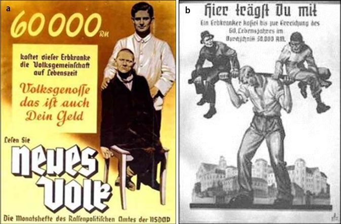 2 Propagandaplakate aus der Nazizeit über "Erbkranke" und deren Kosten 