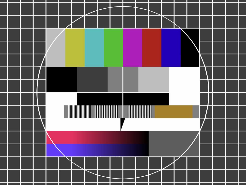 Man sieht ein altes Testbild, welches vor vielen jahrzenten mal im fernsehen als Testbild zu sehen war