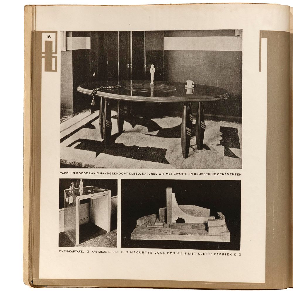 Verso page of an inside spread showing photos of Eileen Gray’s furniture designs. 