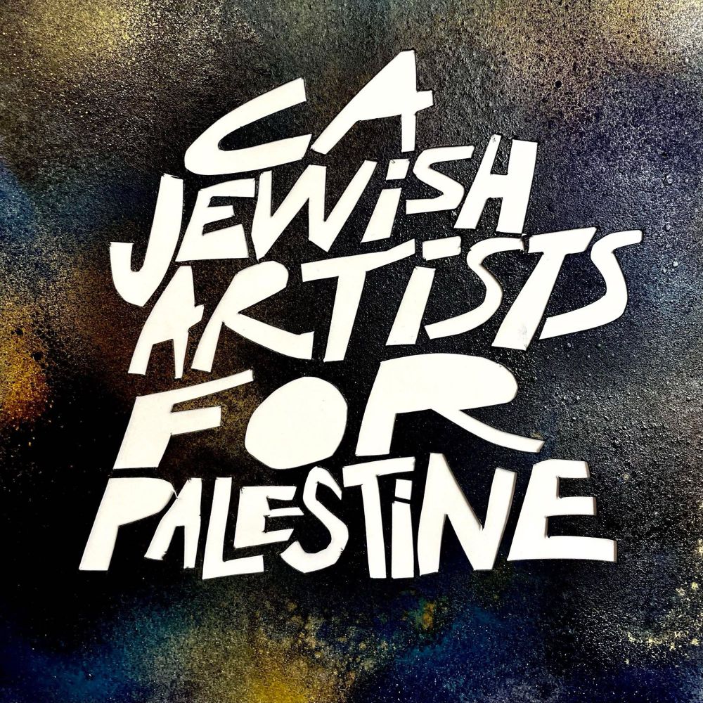 Square image with a white stenciled text on a black background:
CA JEWISH ARTISTS FOR PALESTINE